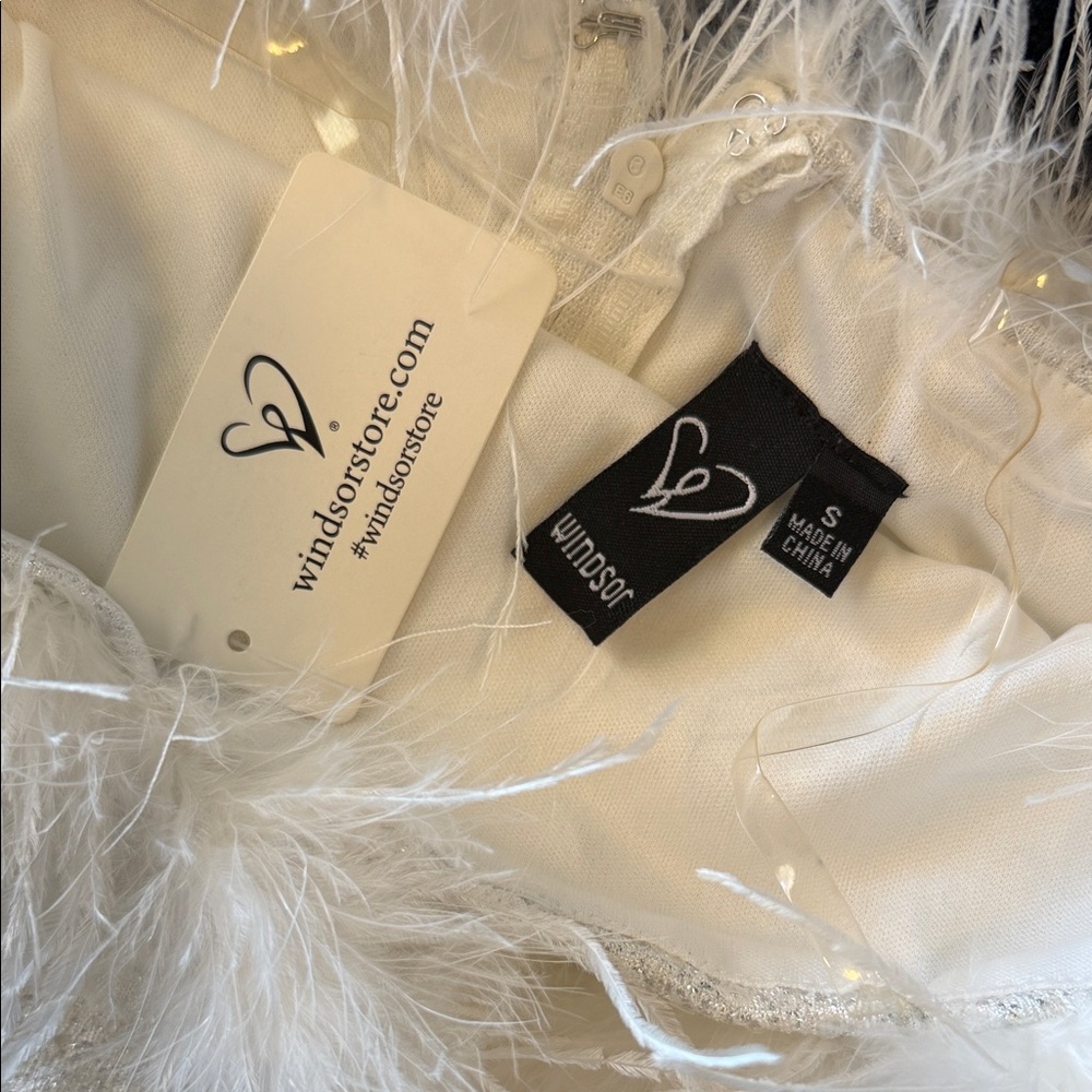 Windsor White Sequin Bustier with Feather Trim - Picture 2 of 3